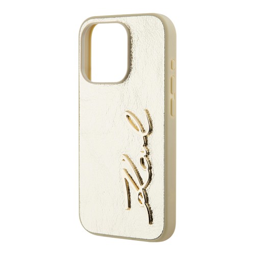 Karl Lagerfeld для iPhone 15 Pro Max чехол PU Wrinkled Signature Metal logo & Camera frame Hard Gold