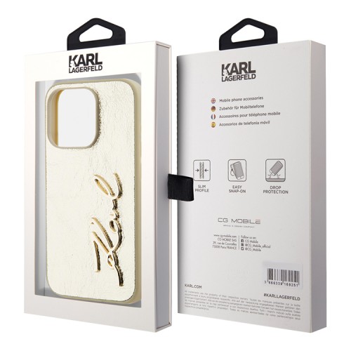 Karl Lagerfeld для iPhone 15 Pro Max чехол PU Wrinkled Signature Metal logo & Camera frame Hard Gold