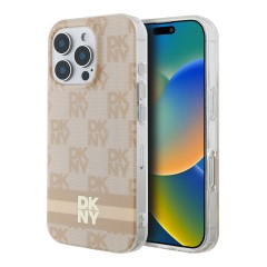 DKNY для iPhone 16 Pro Max чехол PC/TPU Checkered Printed stripes Pink (MagSafe)