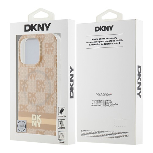 DKNY для iPhone 16 Pro Max чехол PC/TPU Checkered Printed stripes Pink (MagSafe)