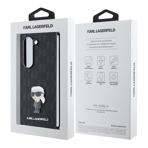 Karl Lagerfeld для Galaxy Z Fold 6 чехол PU-кожа Saffiano Monogram Karl ikonik метал.значок, черный