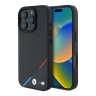 BMW для iPhone 16 Pro чехол PU Carbon Tricolor Metal logo Hard Black (MagSafe)