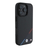 BMW для iPhone 16 Pro чехол PU Carbon Tricolor Metal logo Hard Black (MagSafe)