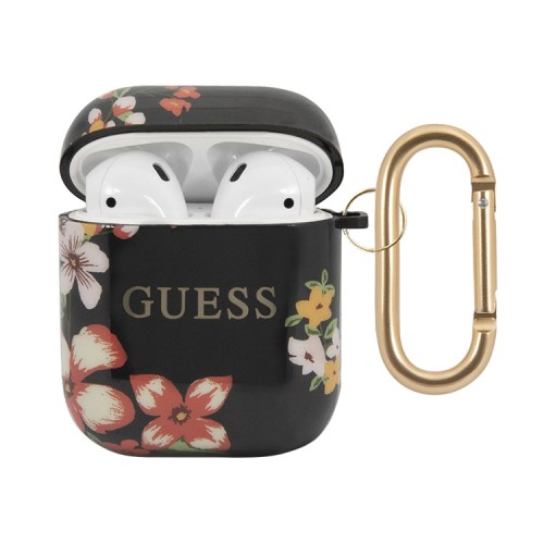 Чехол Guess TPU с кольцом для Airpods 1/2, Flower N.4 черный