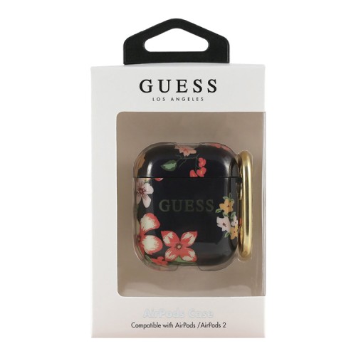Чехол Guess TPU с кольцом для Airpods 1/2, Flower N.4 черный