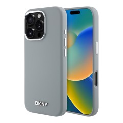 DKNY для iPhone 16 Pro чехол Liquid Silicone Metal logo and Camera frame Hard Grey (MagSafe)