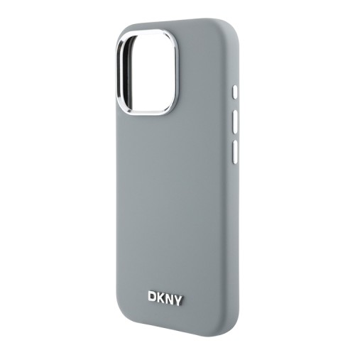 DKNY для iPhone 16 Pro чехол Liquid Silicone Metal logo and Camera frame Hard Grey (MagSafe)