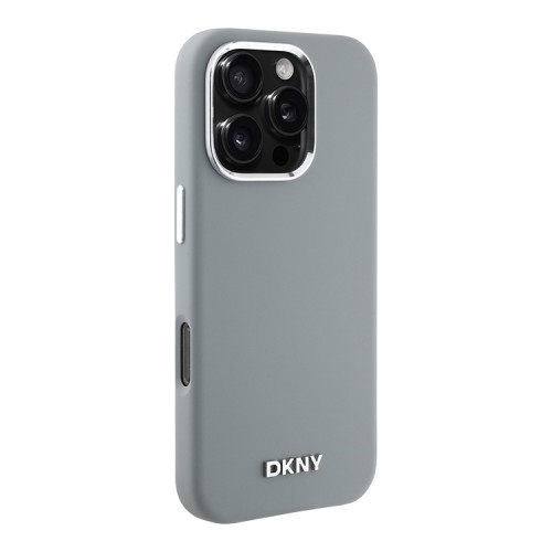 DKNY для iPhone 16 Pro чехол Liquid Silicone Metal logo and Camera frame Hard Grey (MagSafe)