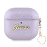 Guess для Airpods 4 чехол PU leather with Script metal logo and Heart charm Purple
