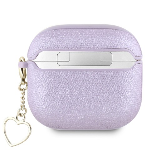 Guess для Airpods 4 чехол PU leather with Script metal logo and Heart charm Purple