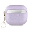 Guess для Airpods 4 чехол PU leather with Script metal logo and Heart charm Purple