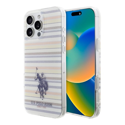 U.S. Polo для iPhone 16 Pro Max чехол PC/TPU Double Horse logo Multicolor stripes Hard Orange