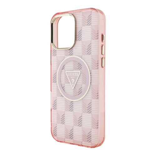 Guess для iPhone 16 Pro Max чехол PC/TPU Jet Set Trianlge logo Metal camera Hard Pink (MagSafe)
