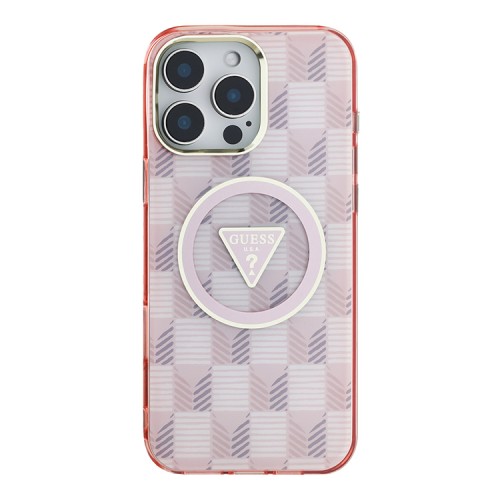 Guess для iPhone 16 Pro Max чехол PC/TPU Jet Set Trianlge logo Metal camera Hard Pink (MagSafe)