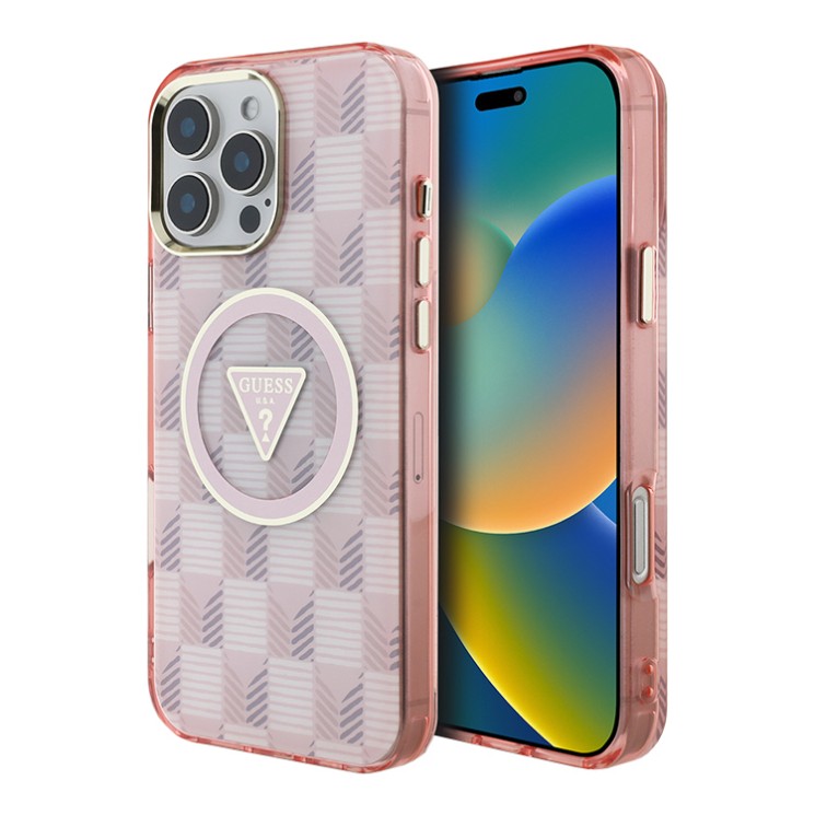 Guess для iPhone 16 Pro Max чехол PC/TPU Jet Set Trianlge logo Metal camera Hard Pink (MagSafe)