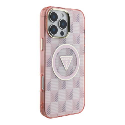 Guess для iPhone 16 Pro Max чехол PC/TPU Jet Set Trianlge logo Metal camera Hard Pink (MagSafe)