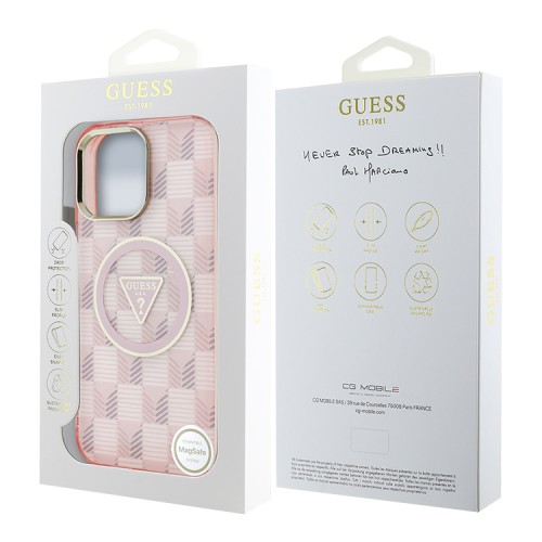 Guess для iPhone 16 Pro Max чехол PC/TPU Jet Set Trianlge logo Metal camera Hard Pink (MagSafe)