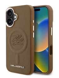 Karl Lagerfeld для iPhone 16 чехол PU-кожа Initials & Metal logo Hard Brown (MagSafe)
