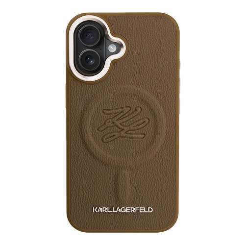 Karl Lagerfeld для iPhone 16 чехол PU-кожа Initials & Metal logo Hard Brown (MagSafe)