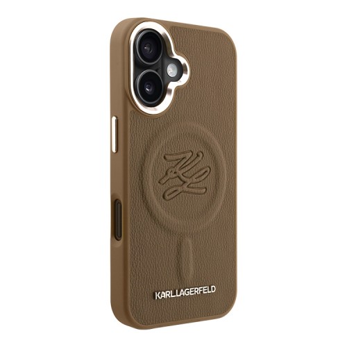 Karl Lagerfeld для iPhone 16 чехол PU-кожа Initials & Metal logo Hard Brown (MagSafe)