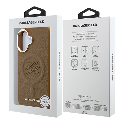 Karl Lagerfeld для iPhone 16 чехол PU-кожа Initials & Metal logo Hard Brown (MagSafe)
