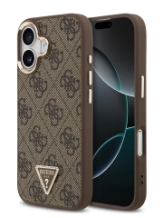 Guess для iPhone 17 чехол PU 4G Triangle Diamond metal logo Gold camera Hard Brown (MagSafe)