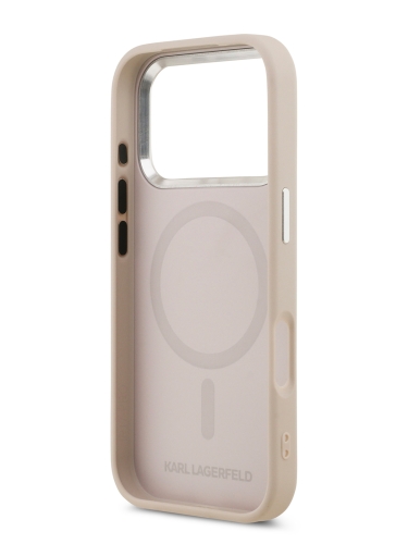 Karl Lagerfeld для iPhone 17 Pro Max чехол PU NFT Choupette head Metal pin & Camera Hard Pink (MagSafe)