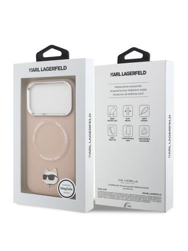 Karl Lagerfeld для iPhone 17 Pro Max чехол PU NFT Choupette head Metal pin & Camera Hard Pink (MagSafe)
