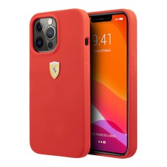 Чехол Ferrari Liquid Silicone with metal logo Hard для iPhone 13 Pro, красный