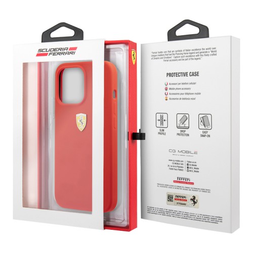 Чехол Ferrari Liquid Silicone with metal logo Hard для iPhone 13 Pro, красный