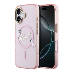 Karl Lagerfeld для iPhone 17 чехол IML NFT Choupettes Script logo Metal Cam прозрачный/розовый (MagSafe)