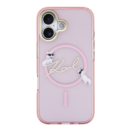 Karl Lagerfeld для iPhone 17 чехол IML NFT Choupettes Script logo Metal Cam прозрачный/розовый (MagSafe)