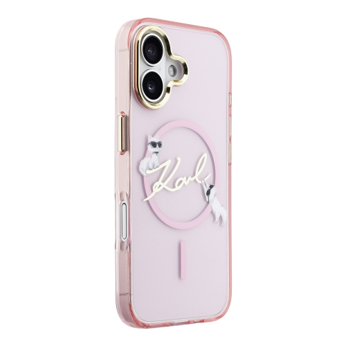 Karl Lagerfeld для iPhone 17 чехол IML NFT Choupettes Script logo Metal Cam прозрачный/розовый (MagSafe)