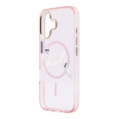 Karl Lagerfeld для iPhone 17 чехол IML NFT Choupettes Script logo Metal Cam прозрачный/розовый (MagSafe)