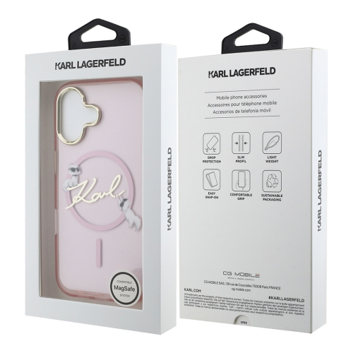 Karl Lagerfeld для iPhone 17 чехол IML NFT Choupettes Script logo Metal Cam прозрачный/розовый (MagSafe)