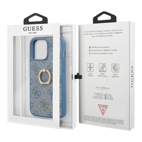 Чехол Guess PU 4G + Ring Hard для iPhone 13 Pro, синий