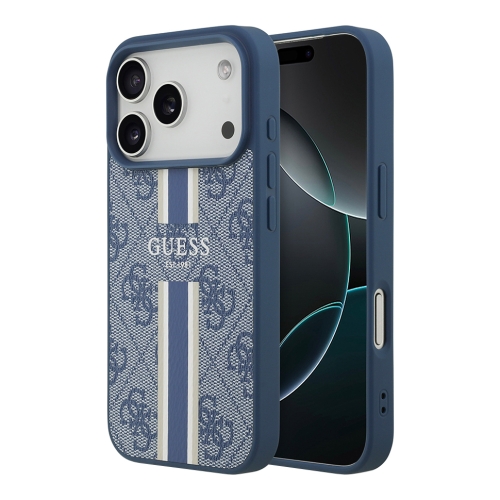 Guess для iPhone 17 Pro чехол PU 4G Stripes Hard Blue (MagSafe)