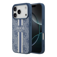 Guess для iPhone 17 Pro чехол PU 4G Stripes Hard Blue (MagSafe)