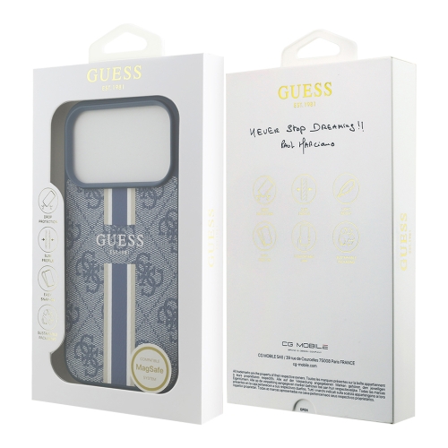 Guess для iPhone 17 Pro чехол PU 4G Stripes Hard Blue (MagSafe)