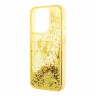 Чехол Guess Liquid glitter Triangle logo Hard Translucent для iPhone 14 Pro, желтый