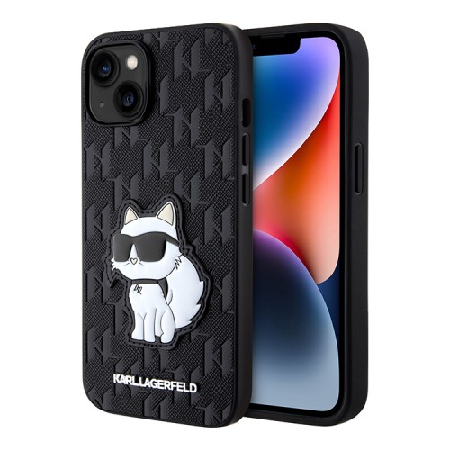 Чехол Lagerfeld PU Saffiano Monogram NFT Choupette Hard для iPhone 13, черный