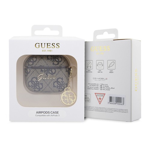 Чехол Guess PU leather 4G with metal logo and Charm для Airpods 3 (2021), коричневый