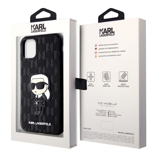 Чехол Lagerfeld PU Saffiano Monogram NFT Karl Ikonik Hard для iPhone 11, черный