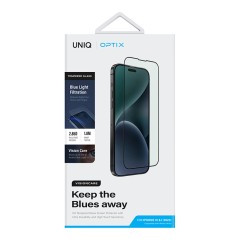 Uniq стекло для iPhone 15 Pro OPTIX Vision care (anti-blue) Clear/Black (+installer)