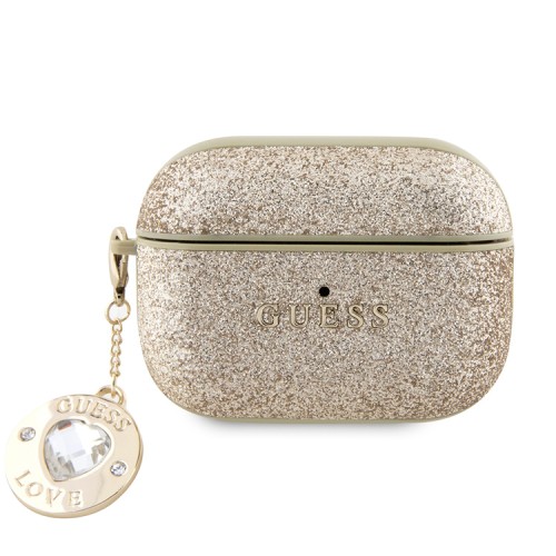 Guess для Airpods Pro 2 чехол Fixed Glitters with Heart Diamond charm Light Gold