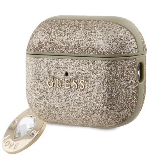 Guess для Airpods Pro 2 чехол Fixed Glitters with Heart Diamond charm Light Gold