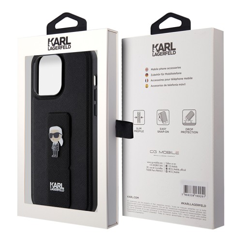 Karl Lagerfeld для iPhone 15 Pro чехол GripStand PU Saffiano NFT Karl Ikonik metal Hard Black