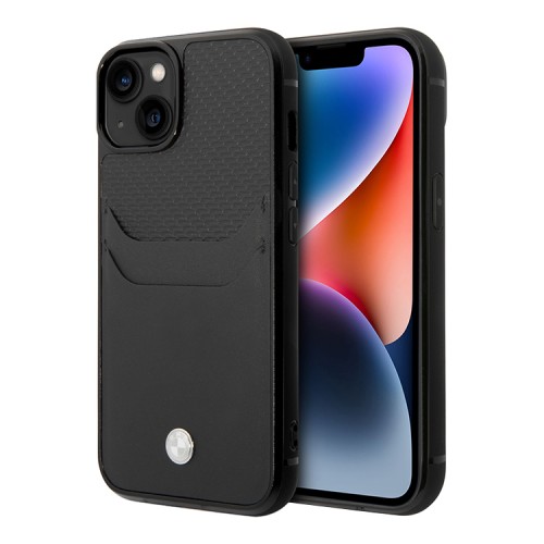 BMW для iPhone 15 чехол Signature Leather with Cardslot Hard Black