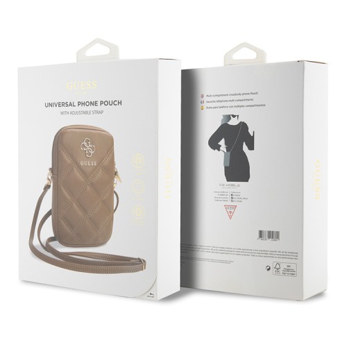 Guess для смартфонов сумка Wallet Zipper Pouch Quilted 4G metal logo Brown