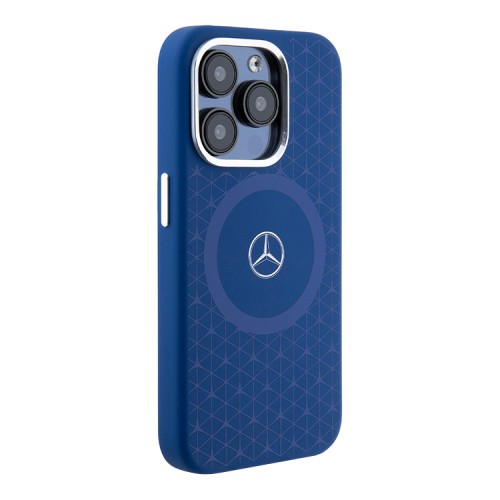 Mercedes для iPhone 15 Pro чехол Liquid silicone Stars Laser Ring Hard Navy (MagSafe)